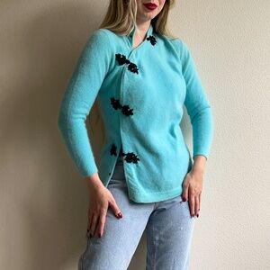 Deadstock Vintage Blue Cashmere Sweater With Black Toggles (S/M)